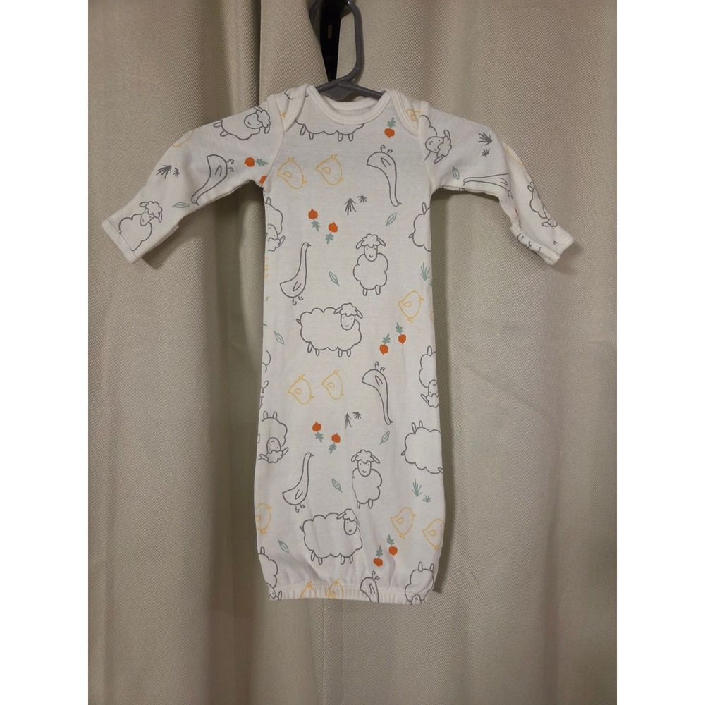 Carters Preemie Baby Sleeper Gown White Sheep Chick Farm Print Long Sleeve
